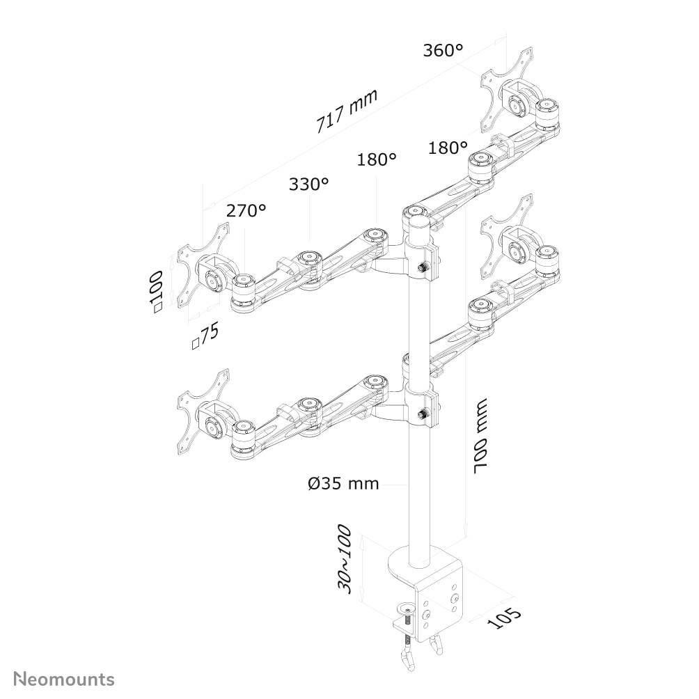 Neomounts FPMA-D935D4 Brazo de monitor 10-27"